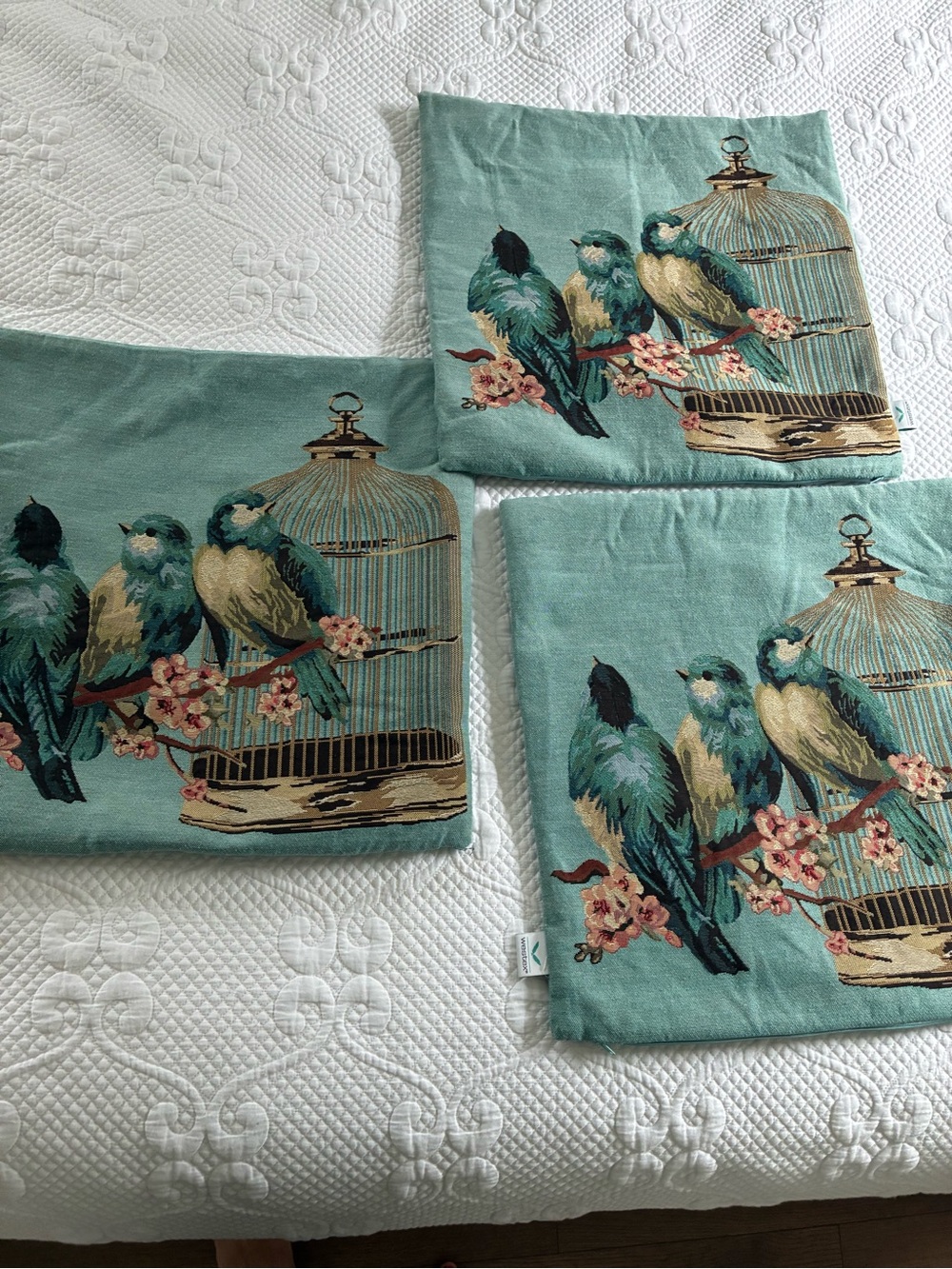 Westex Urban Loft Bird Tapestry Pillow Covers Set of 3 Aqua Bluebird Case 18x18